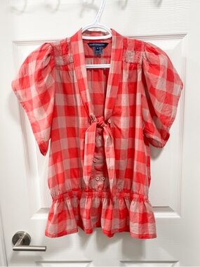 French Connection Red Gingham Tie-Front Top